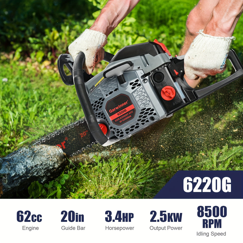Gas Chainsaw 20 Inch 62CC 2-Stroke Cordless Chainsaw For Farm/Garden/Ranch/Wood