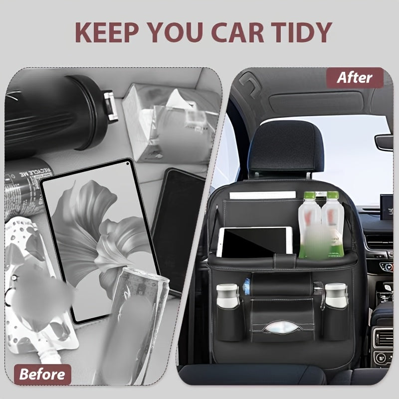 Car Backseat Organizer, Folding Rear Seat Car Parts, Road Trip Car Accessories, Multi-function Backrest Storage Trash Can, Large Storage Bag, Notebook, Dining Table, Tray