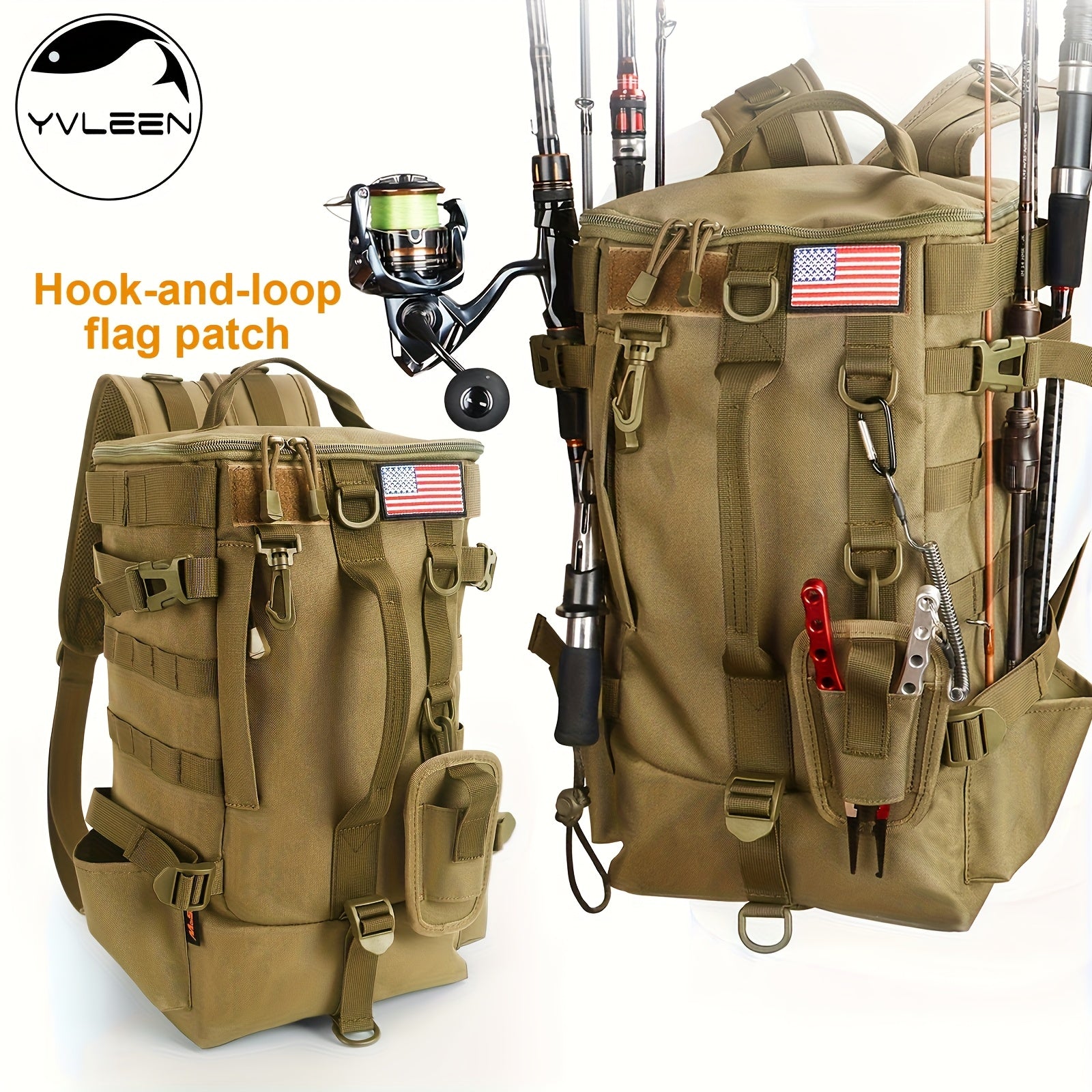 YVLEEN Fishing Tackle Backpack with Rod Holders, Large Tackle Box Bag & Fishing Tackle Backpack for Fishing, Camping, Hiking, Backpack Fishing Tackle Bag, Fishing Gear And Equipment Tackle Box, Fishing Backpack High Quality,