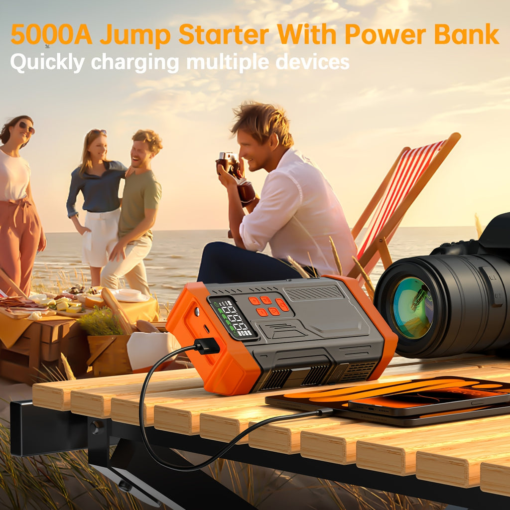 HPBS 5000A Portable Car Jump Starter with Air Compressor- 12V Battery Booster with 150 PSI Tire Inflator Air Pump for 12V Vehicles(Up to 2.11gal Gas And 1.72gal Diesel Engines), Car Jump Box with LED Light, Fast Charging USB