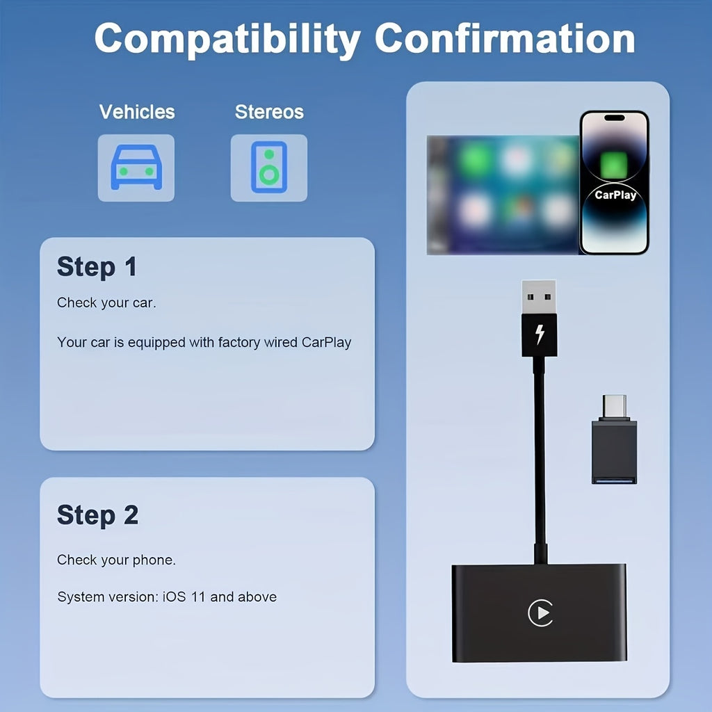 Wireless CarPlay Adapter Wired to Wireless Plug & Play - Wireless 5.0, Auto Connect, Compatible with 600+ Cars (2016+), USB-Powered for iPhone iOS 10+, Carplay Wireless Adapter, Call Management, Compact Design, Highquality El