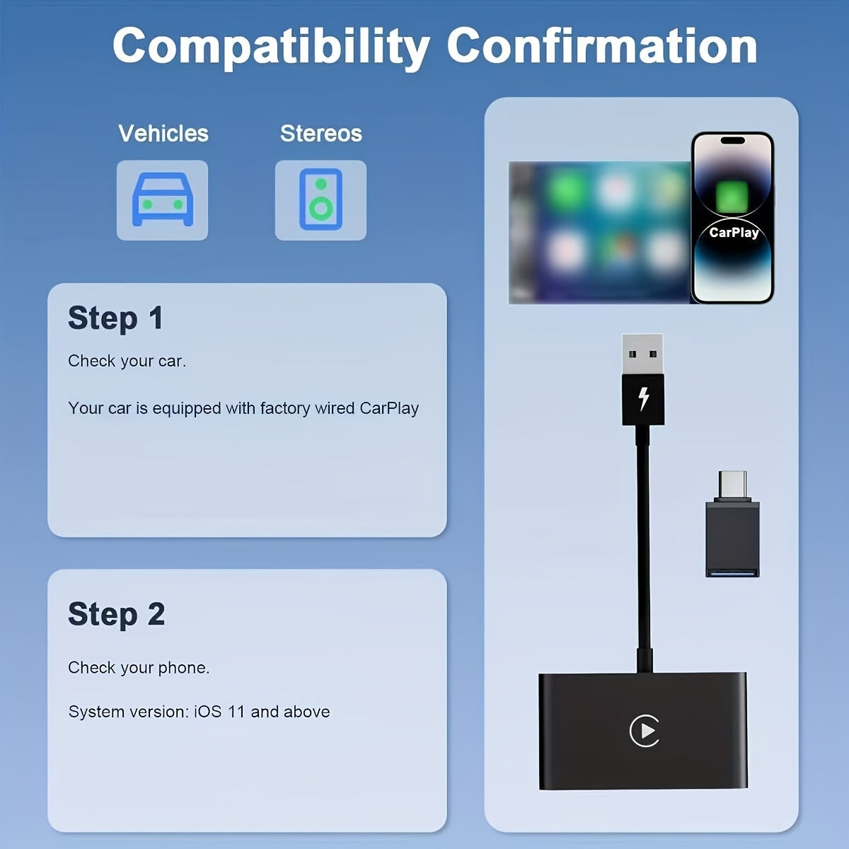 Wireless CarPlay Adapter Wired to Wireless Plug & Play - Wireless 5.0, Auto Connect, Compatible with 600+ Cars (2016+), USB-Powered for iPhone iOS 10+, Carplay Wireless Adapter, Call Management, Compact Design, Highquality El