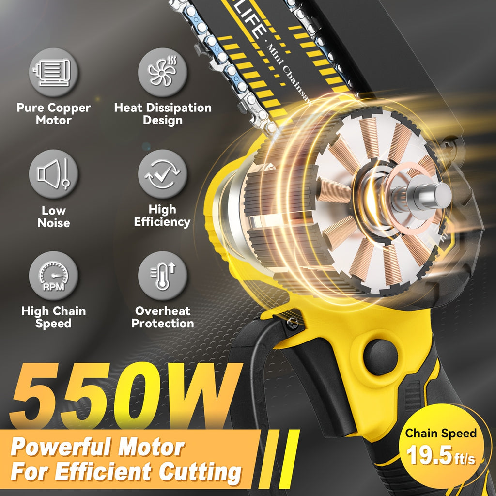 Mini Chainsaw Cordless, 6/12 Inch Handheld Electric Portable Power Chainsaw, 2 Rechargeable Batteries And Toolbox, Tree Trimming Wood Working & Cutting. Courtyard, Household, Survival Outdoor Tools. Gardening Supplies & Equip