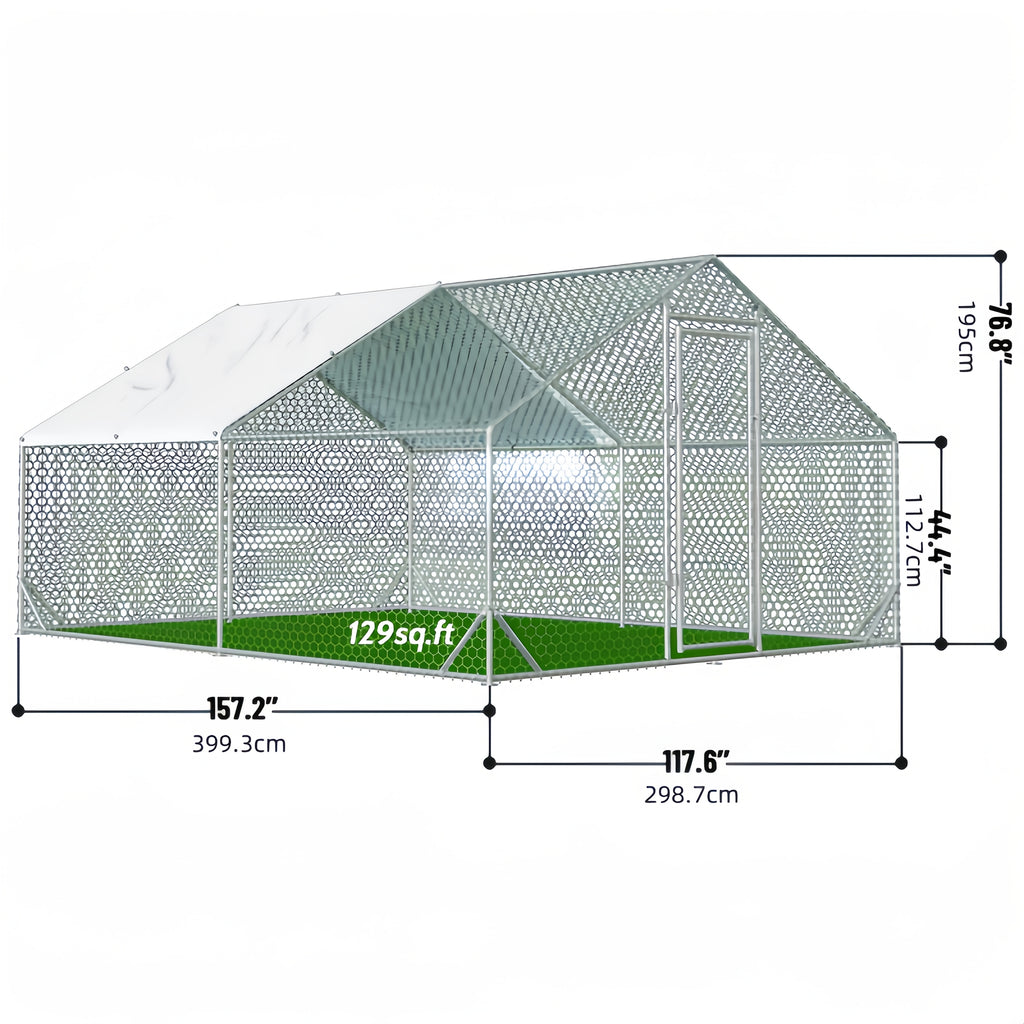 Large Metal Dog Cage & Chicken Coop with Walk-In Access, Spire Roof & Anti-UV Cover - Durable Outdoor Poultry Pen for Backyard Farm, Small Animals, Dogs - Weather-Resistant Design, Weatherproof Construction, Chicken Coop Acce