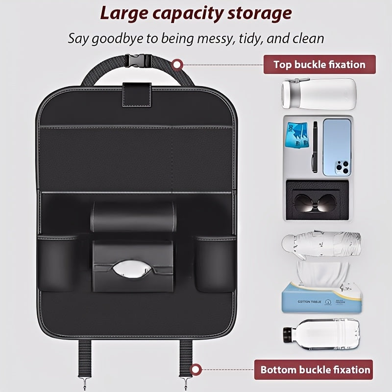 Car Backseat Organizer, Folding Rear Seat Car Parts, Road Trip Car Accessories, Multi-function Backrest Storage Trash Can, Large Storage Bag, Notebook, Dining Table, Tray