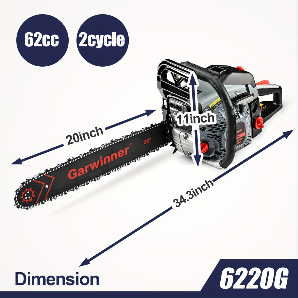 Gas Chainsaw 20 Inch 62CC 2-Stroke Cordless Chainsaw For Farm/Garden/Ranch/Wood
