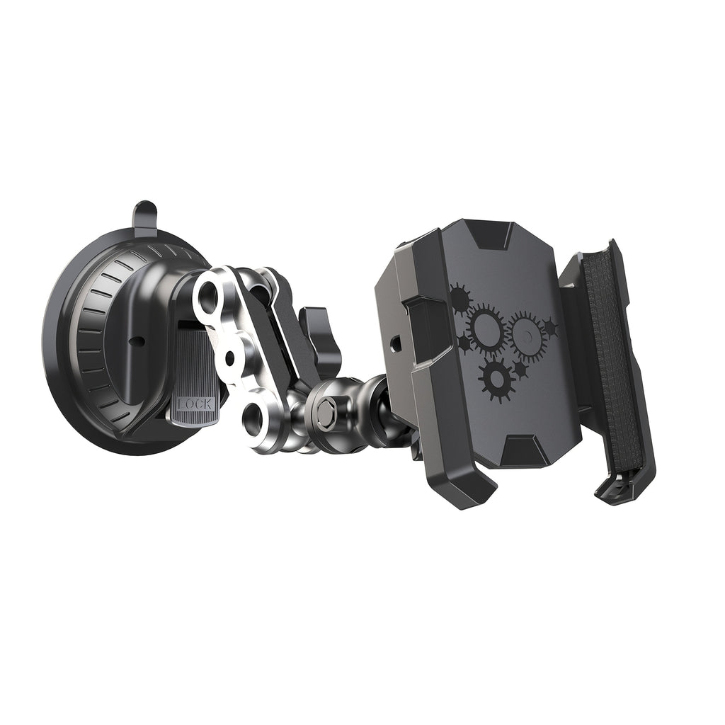 LRBH Aluminum Alloy Car Phone Mount with Adjustable Suction Cup & Metal Clamp Arm, 360° Rotatable Strong Grip for Video Recording, Vlog Shooting, Hands-Free Car Accessories, Car Phone Holder Mount, Geometric Pattern Design,