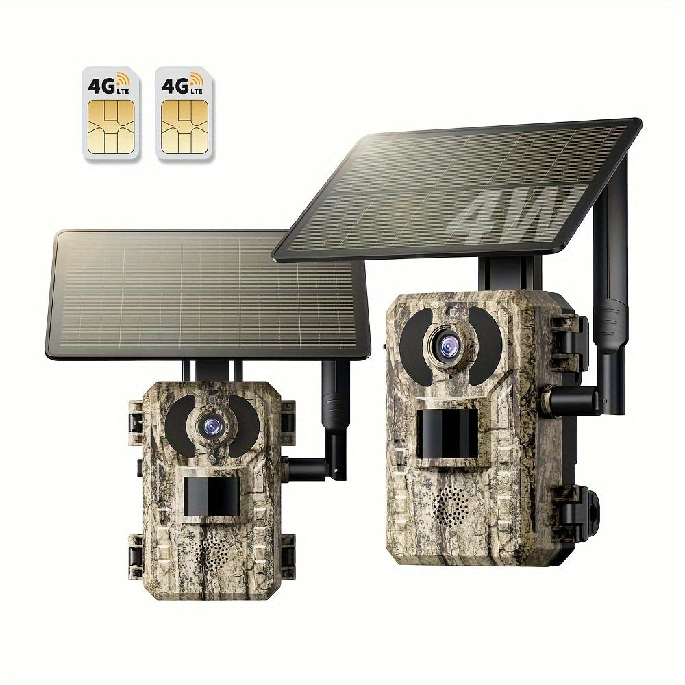 3pcs 4G LTE Cellular Trail Camera/2pcs 4G Camera/1pcs 4G Camera, With 2.7K Real-time View, Night Vision, Built-in SIM Card, Remote Phone Access, 0.2S Sports Activation, With Solar Panel, Suitable For Remote Areas Such As Moun